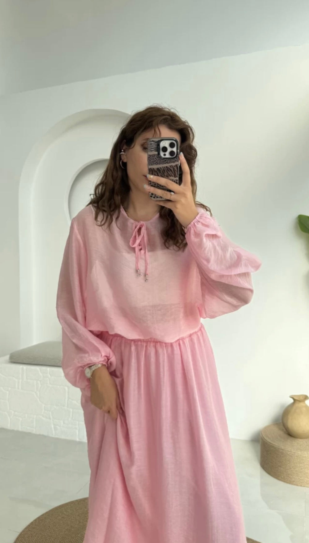 Chiffon blouse with midi skirt co-ord set