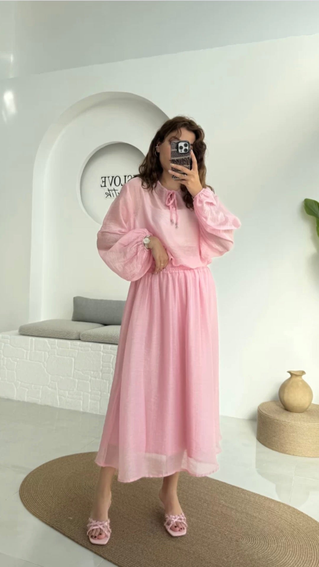 Chiffon blouse with midi skirt co-ord set