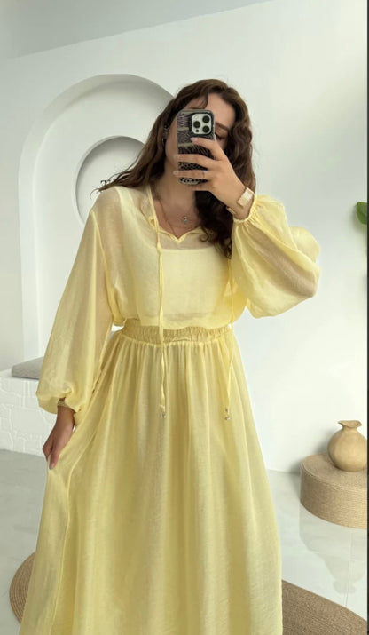 Chiffon blouse with midi skirt co-ord set