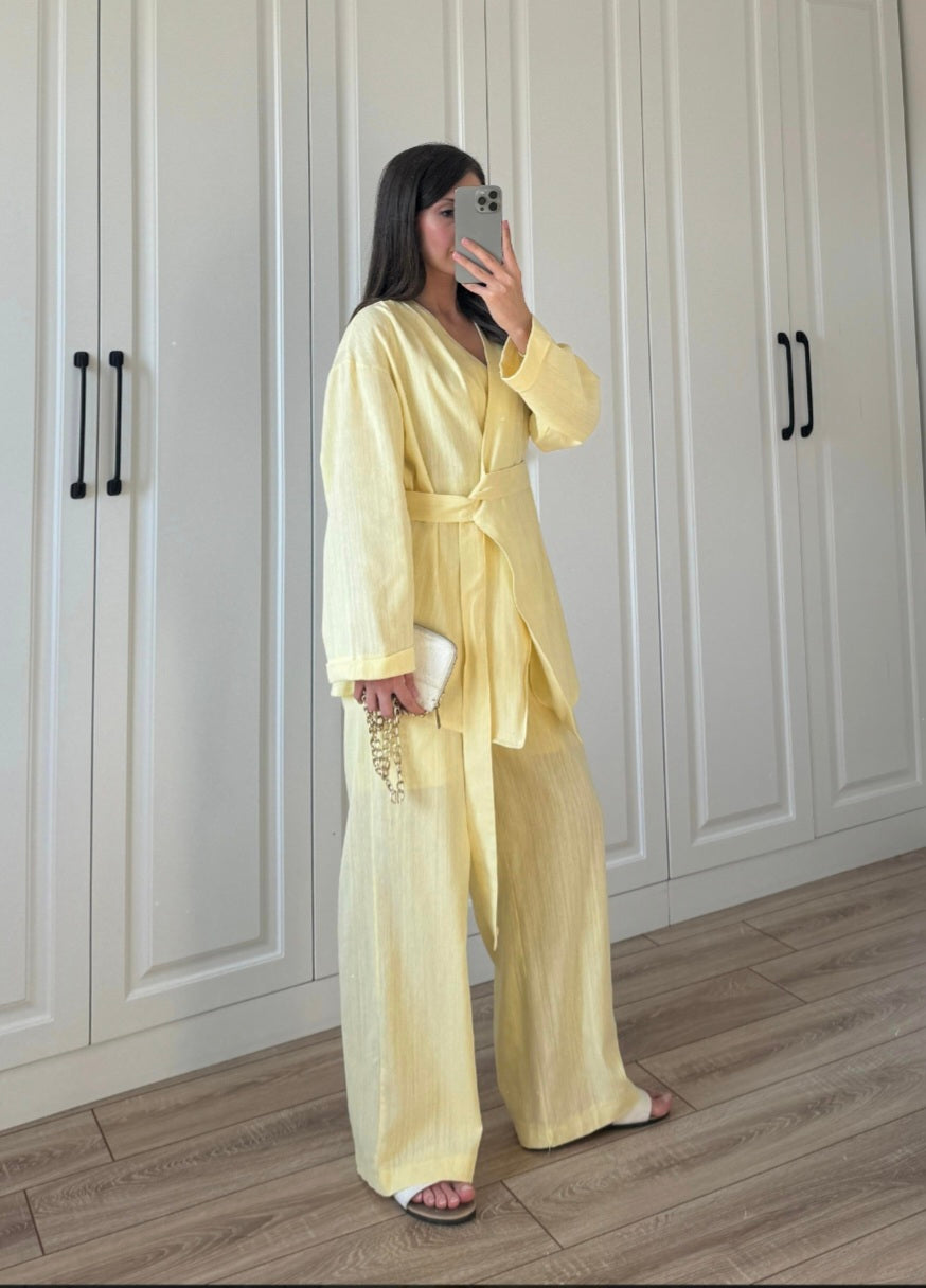 Linen belted wrap jacket co-ord set
