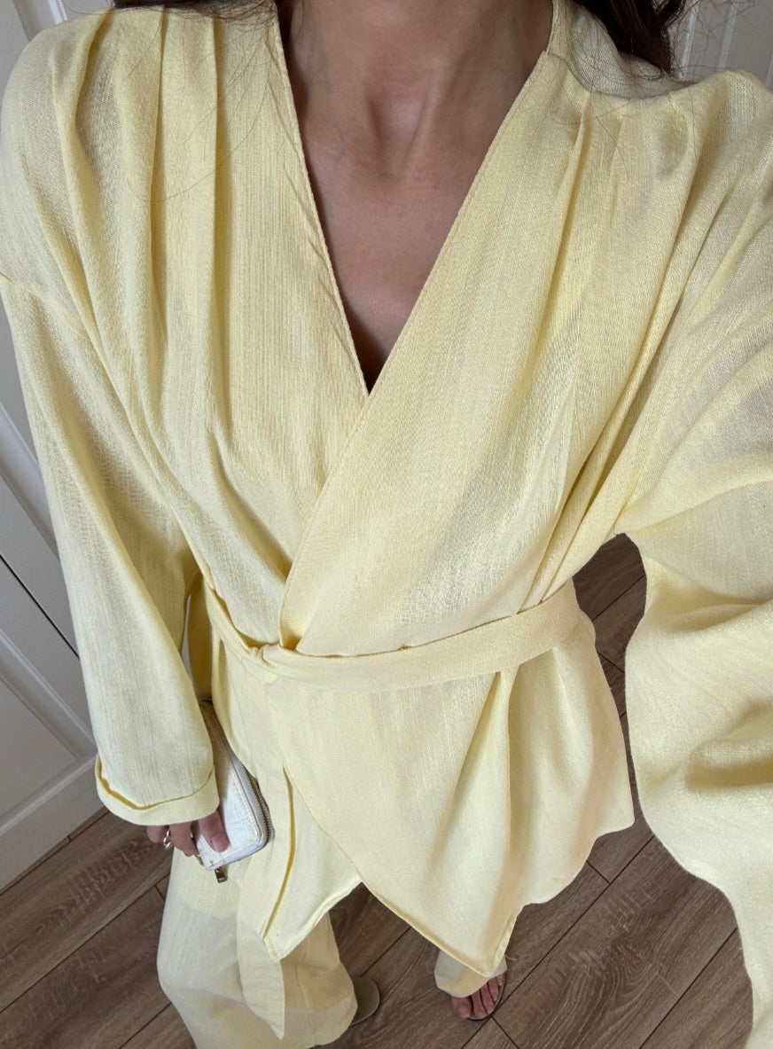 Linen belted wrap jacket co-ord set