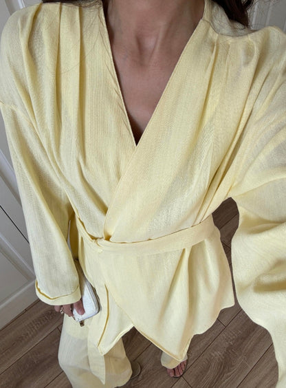 Linen belted wrap jacket co-ord set