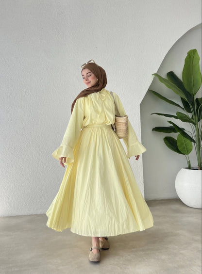 Ruffle sleeves shirt with boheme maxi skirt co-ord set