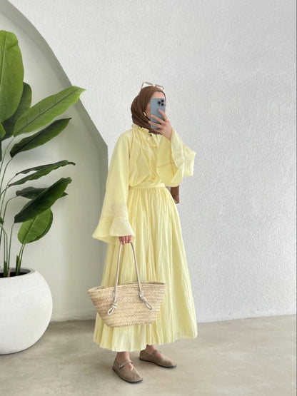 Ruffle sleeves shirt with boheme maxi skirt co-ord set