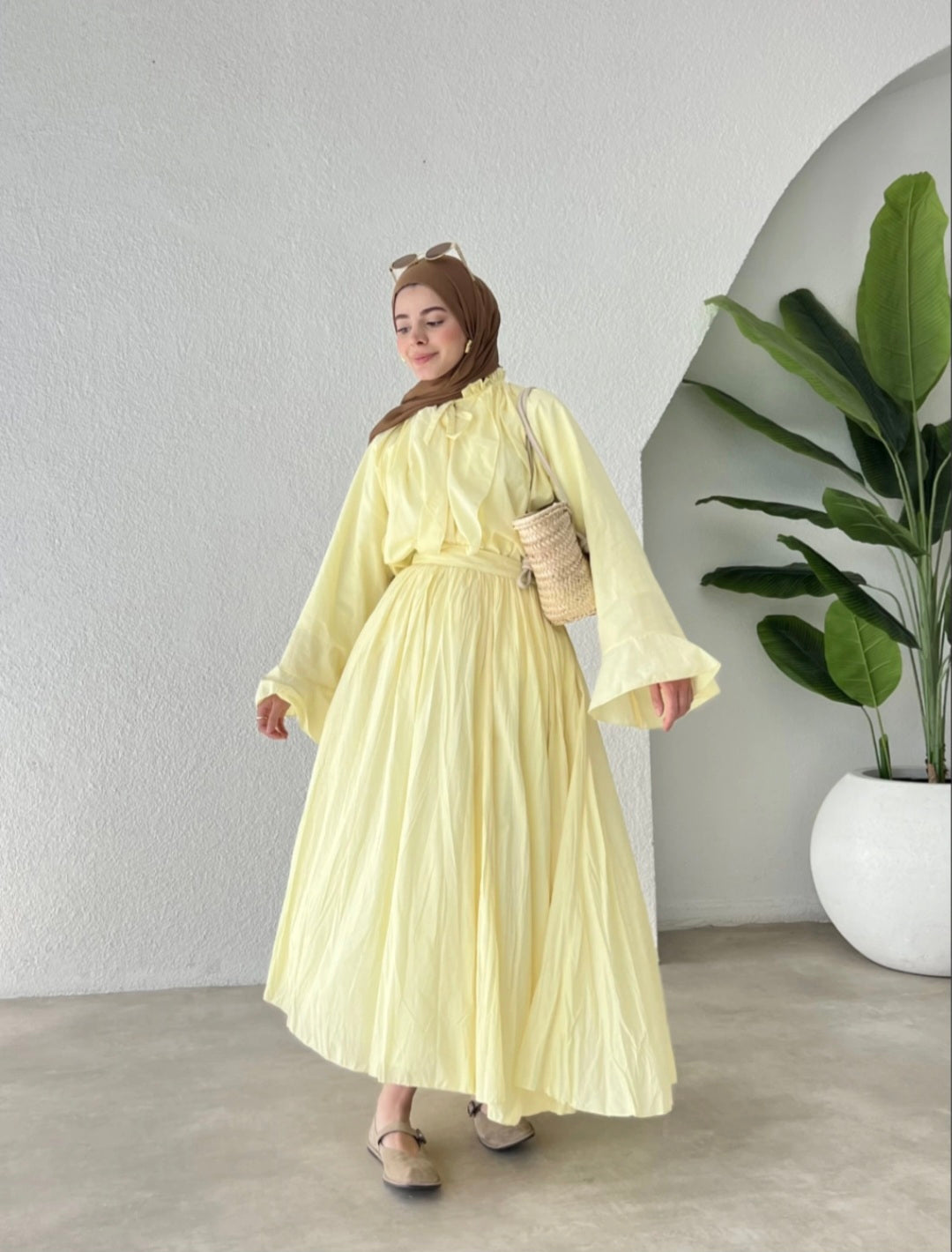 Ruffle sleeves shirt with boheme maxi skirt co-ord set