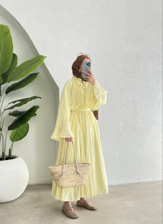 Ruffle sleeves shirt with boheme maxi skirt co-ord set