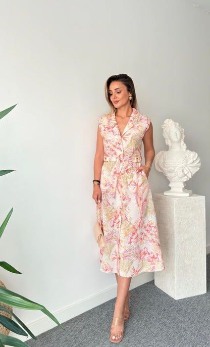Zr model Linen printed dress