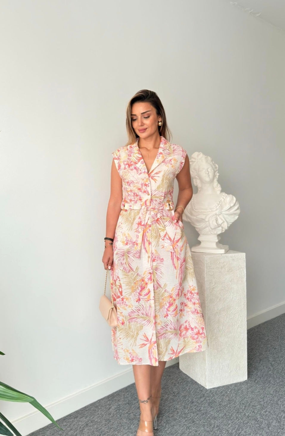 Zr model Linen printed dress