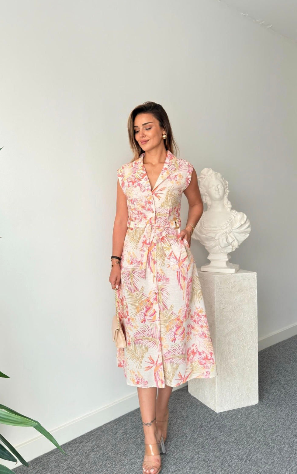 Zr model Linen printed dress