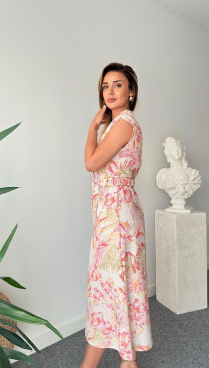 Zr model Linen printed dress