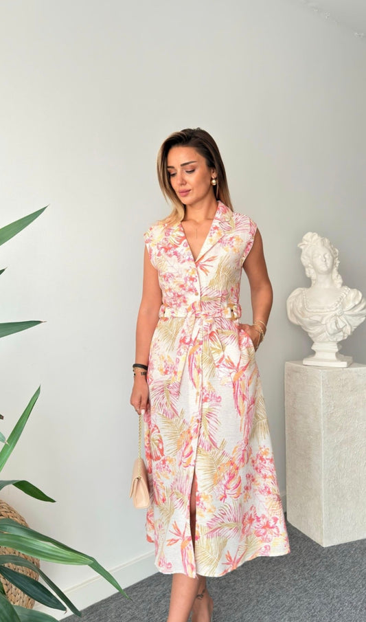 Zr model Linen printed dress