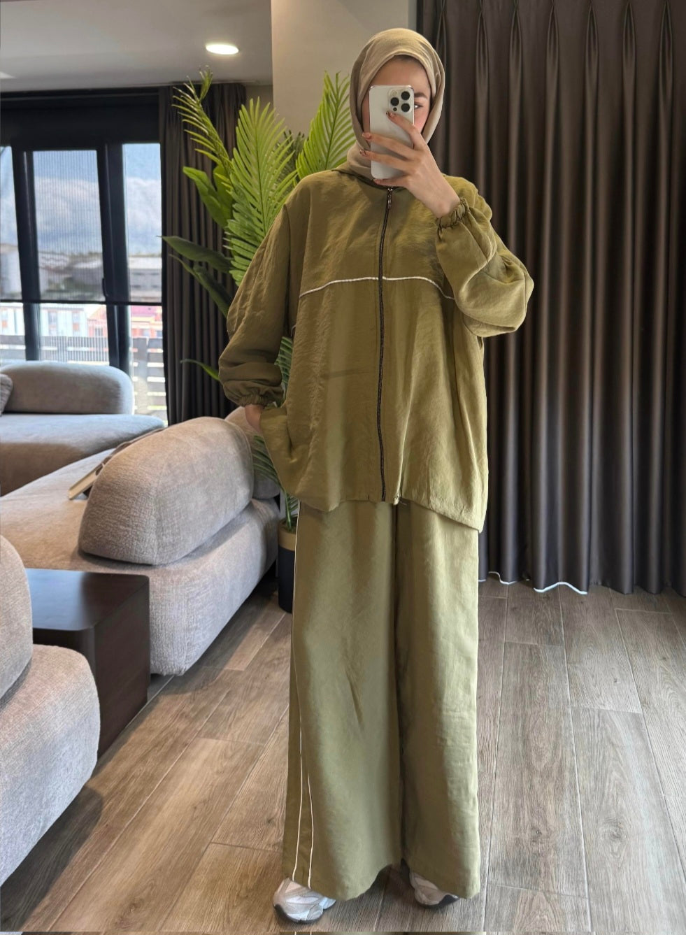 Modal hooded jacket with wide leg pants co-ord set