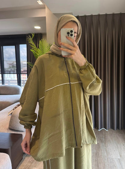 Modal hooded jacket with wide leg pants co-ord set