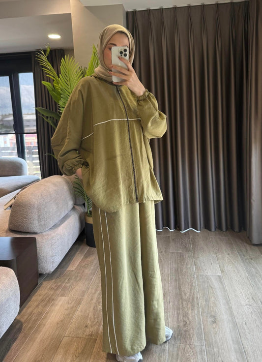 Modal hooded jacket with wide leg pants co-ord set