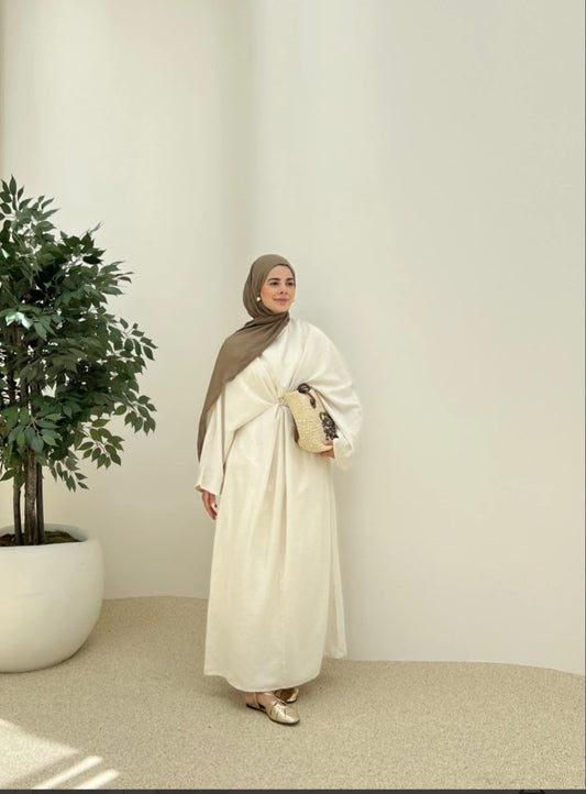 Wide sleeve belted linen dress