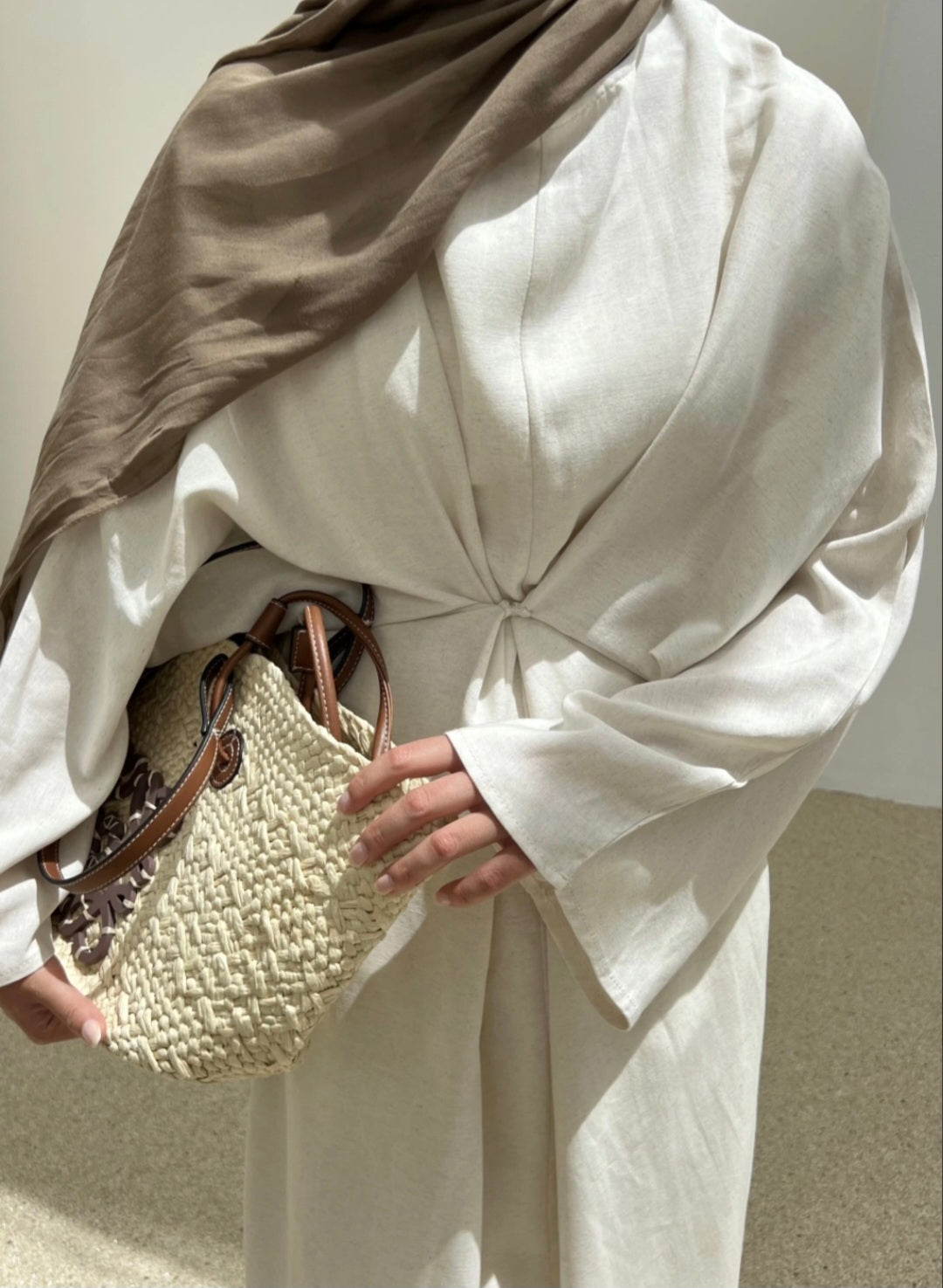 Wide sleeve belted linen dress