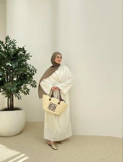 Wide sleeve belted linen dress
