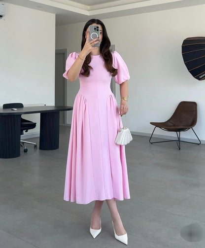 Short sleeve belted linen dress