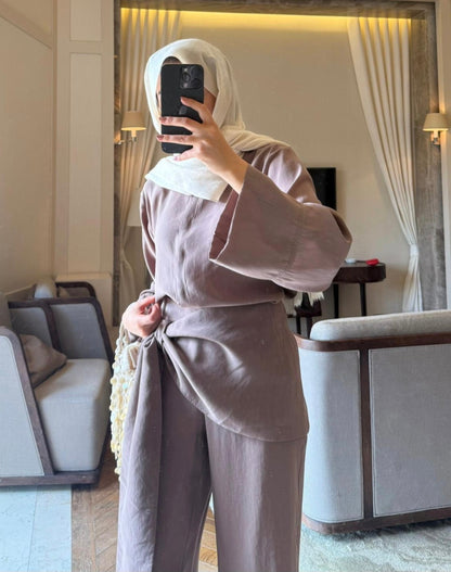 wide sleeve shirt, trouser with tied detail co-ord set