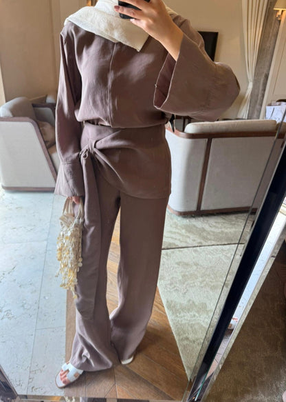 wide sleeve shirt, trouser with tied detail co-ord set