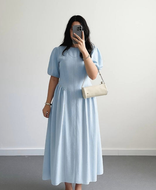 Short sleeve belted linen dress