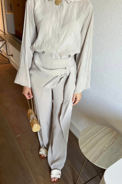 wide sleeve shirt, trouser with tied detail co-ord set