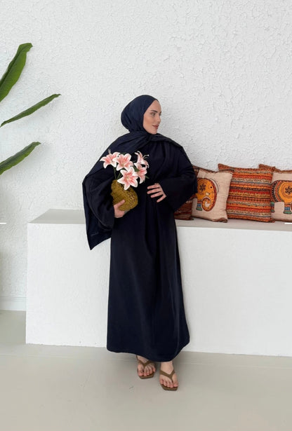 Wide sleeve belted linen dress