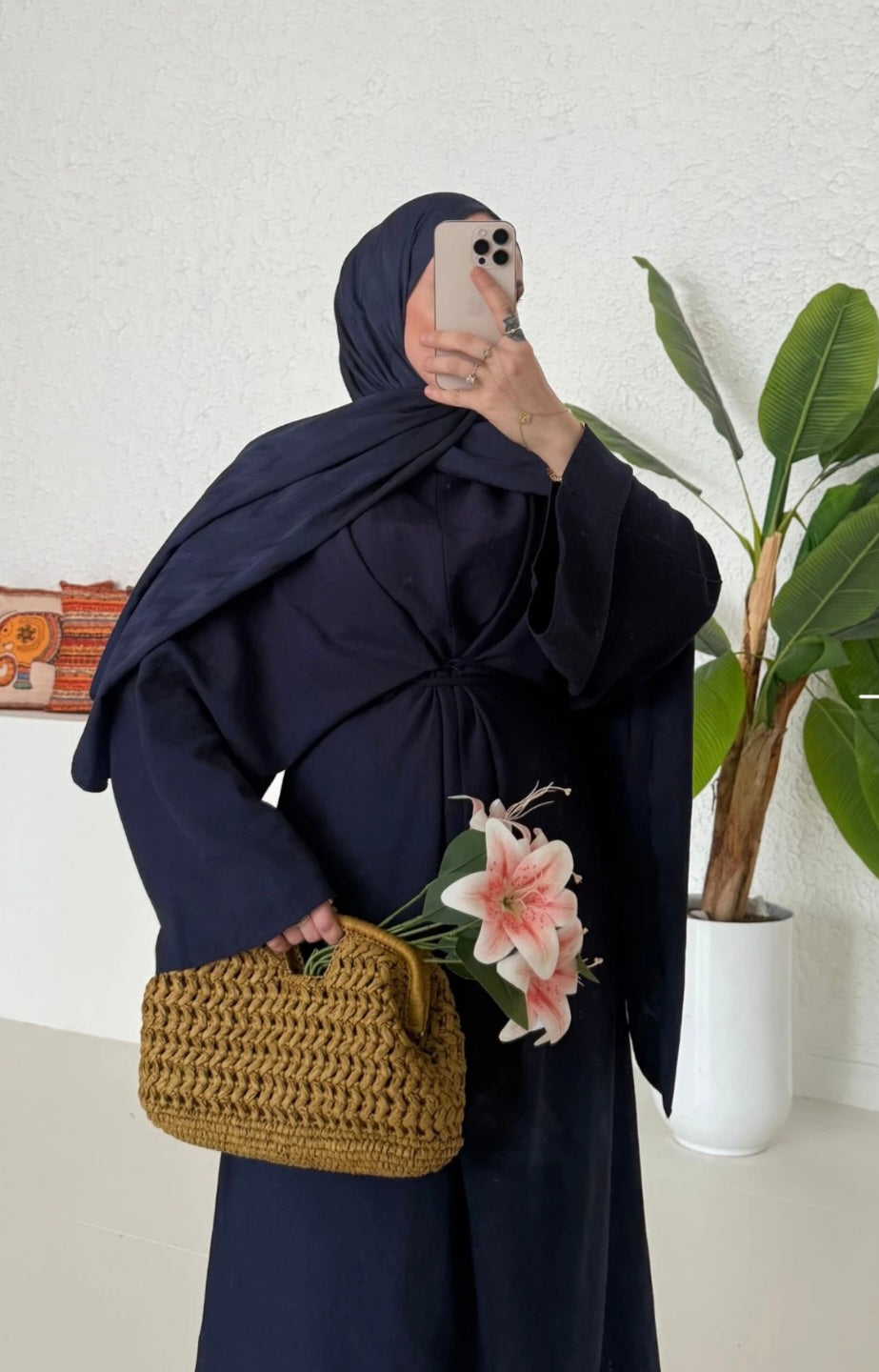 Wide sleeve belted linen dress
