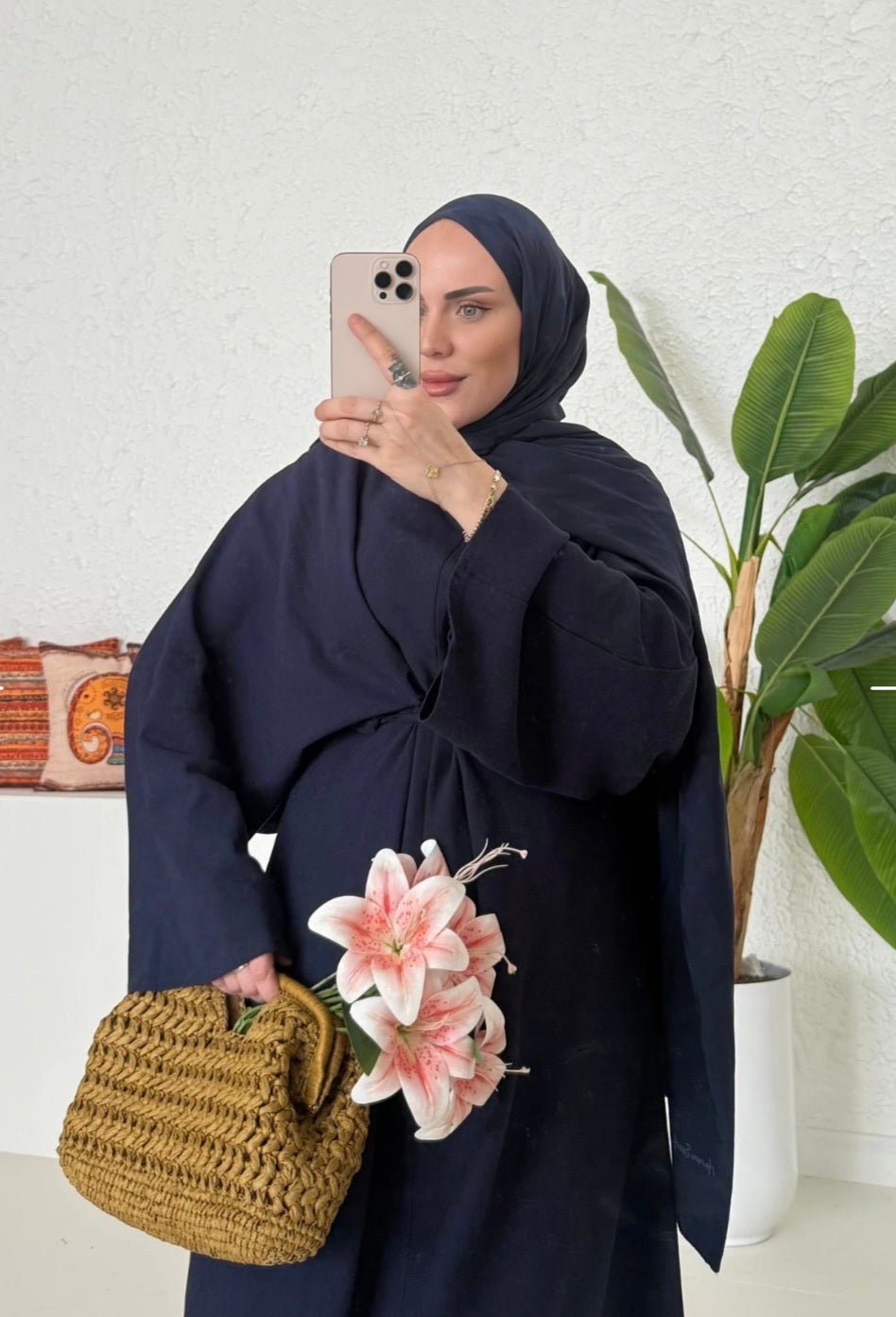 Wide sleeve belted linen dress