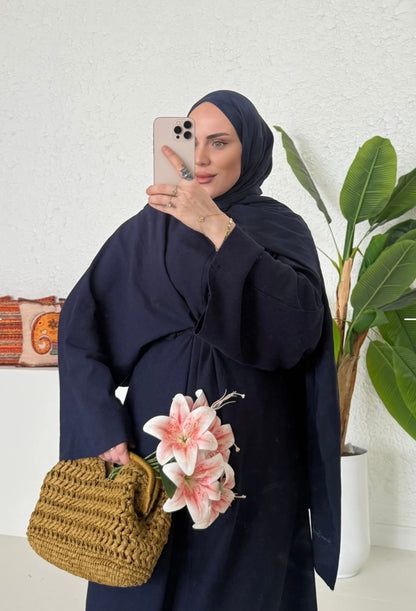 Wide sleeve belted linen dress
