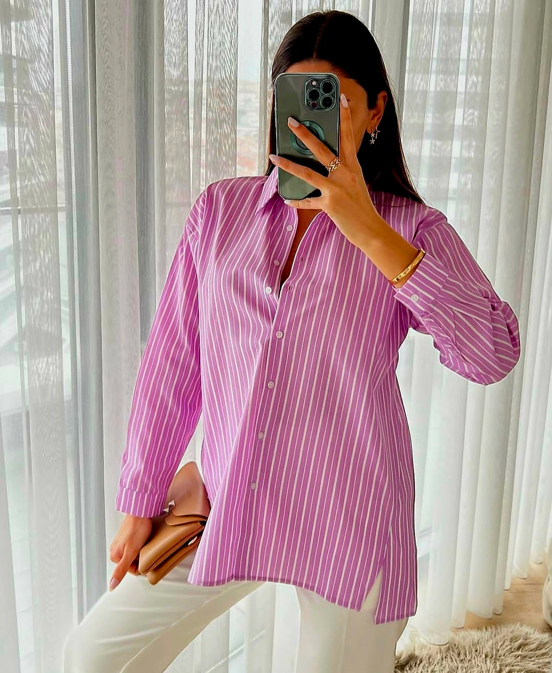 Striped poplin shirt