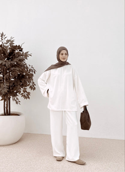 Belted Wide sleeve sweatshirt without side slit (ultra white )