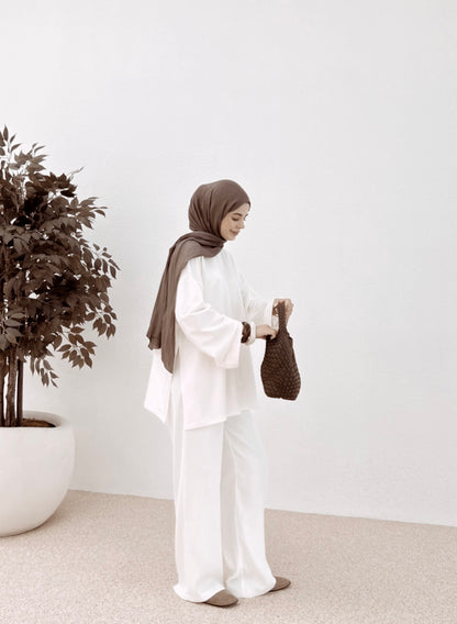 Belted Wide sleeve sweatshirt without side slit (ultra white )