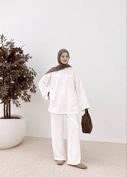 Belted Wide sleeve sweatshirt without side slit (ultra white )