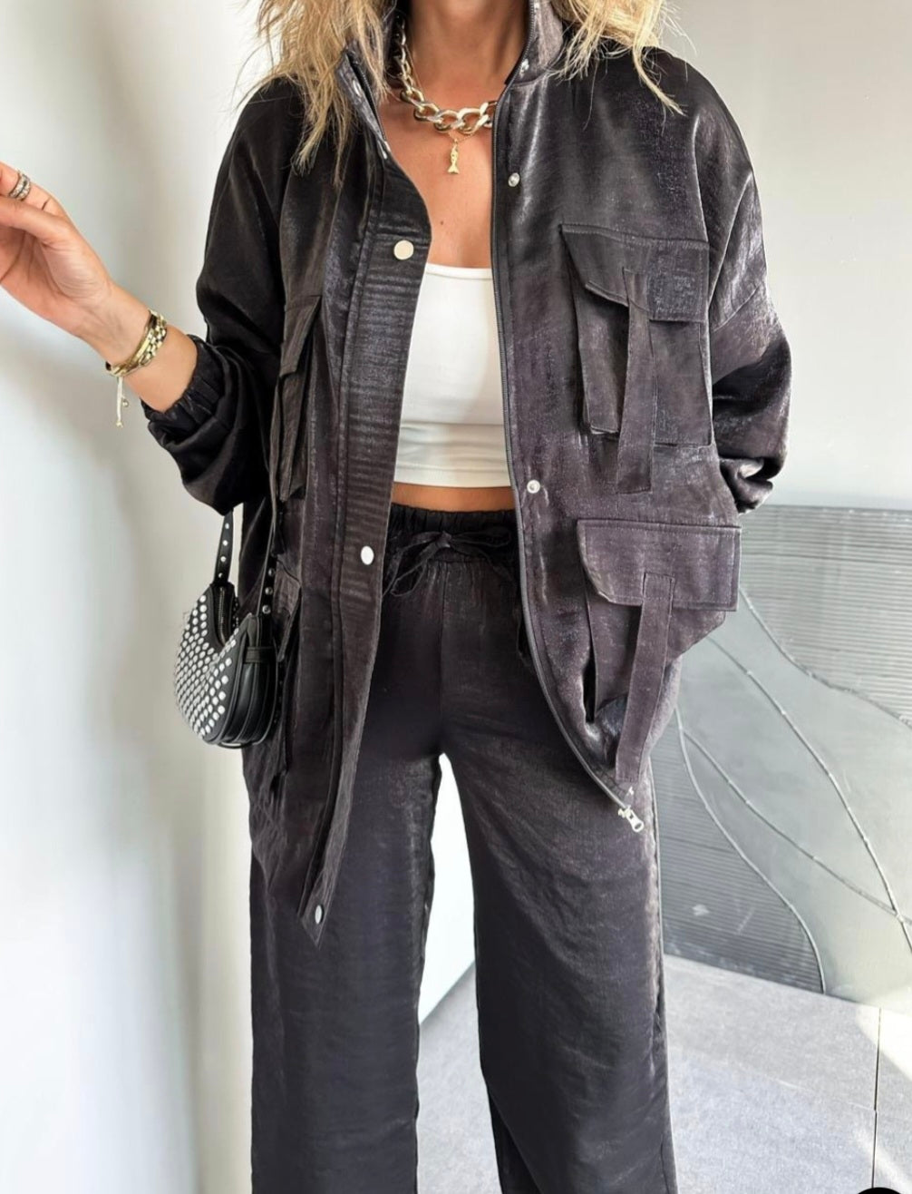 Metallic satin co-ord set