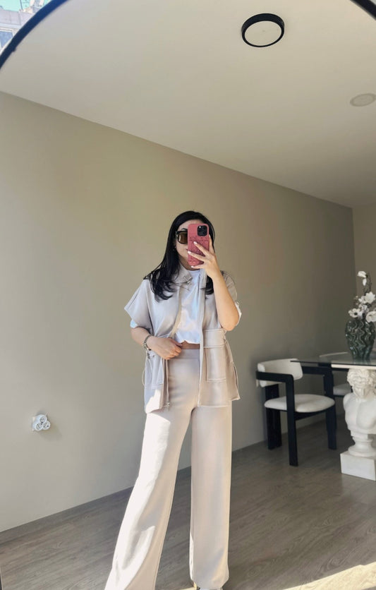 oysho fabric sleeveless double pocket co-ord set