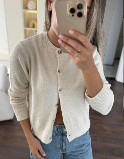 Wool cardigan with glitter pieces