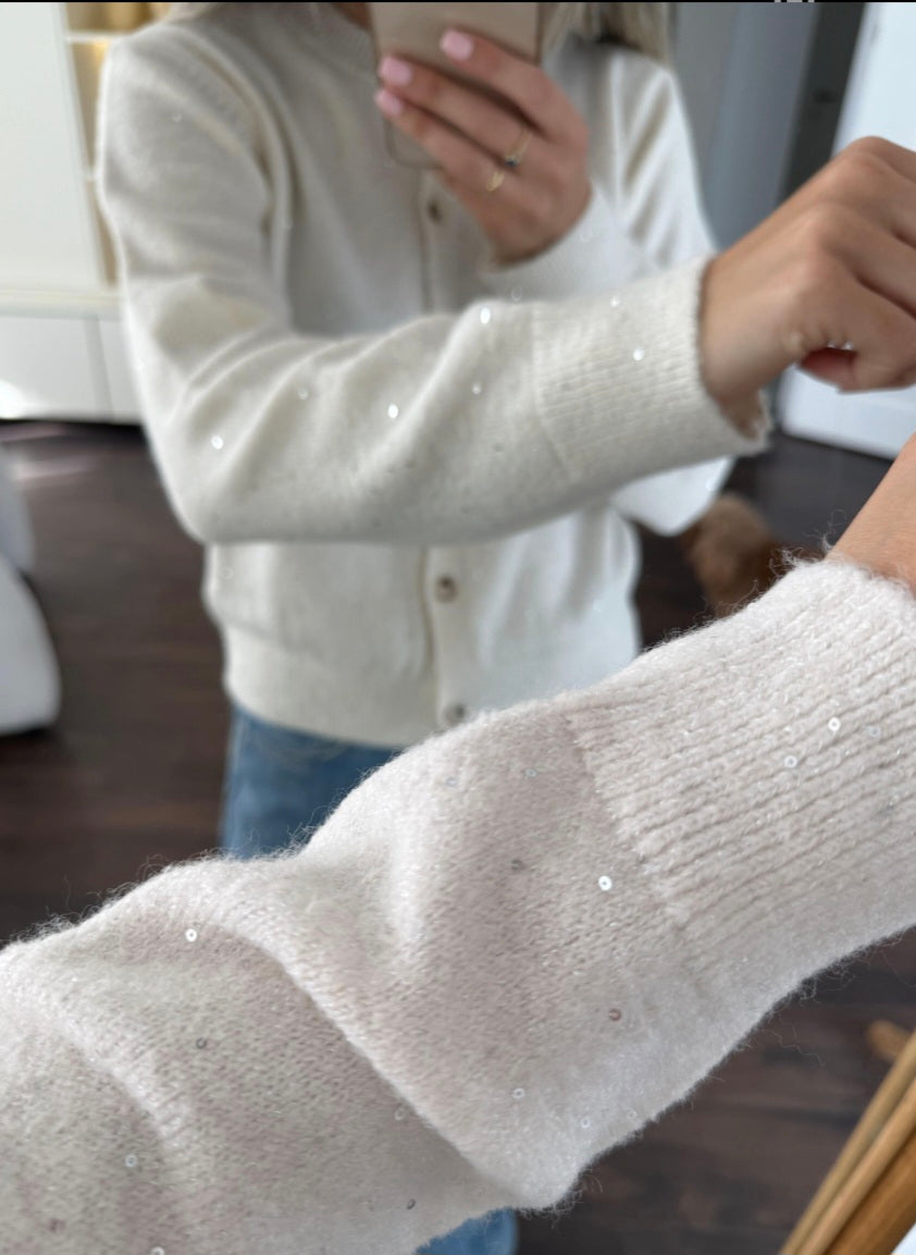 Wool cardigan with glitter pieces