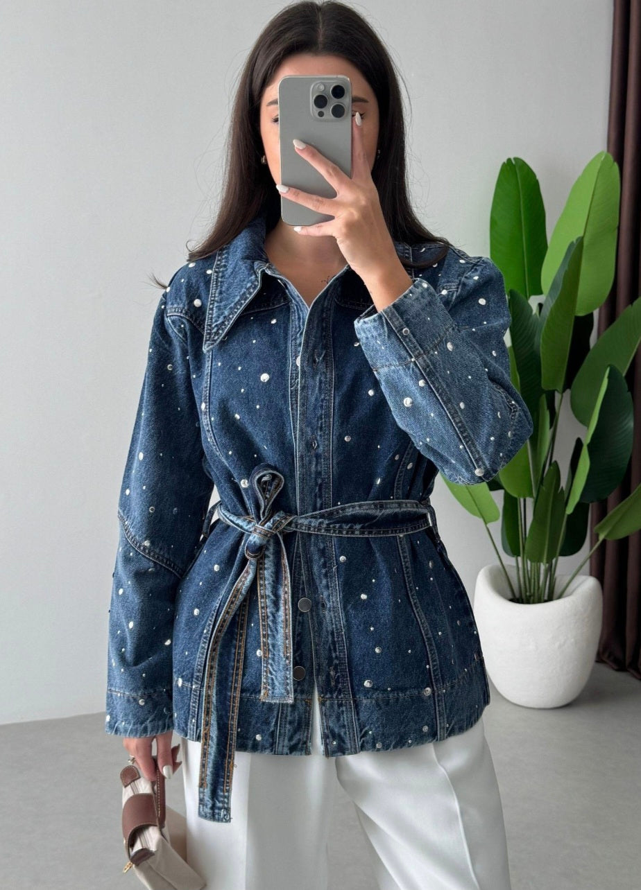 Belted Studded jeans jacket