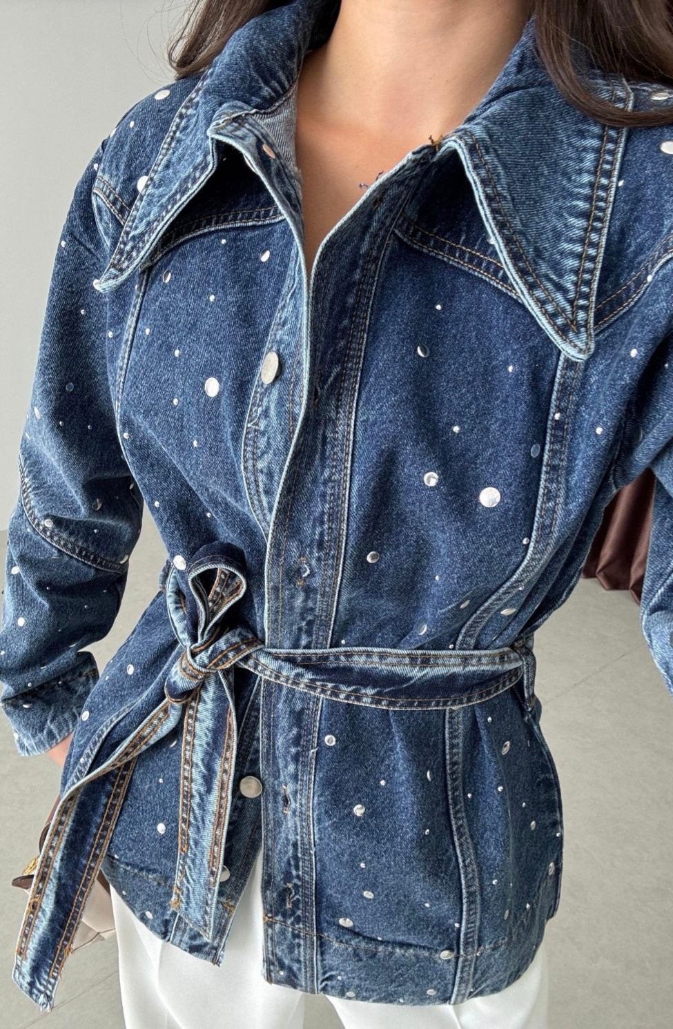 Belted Studded jeans jacket