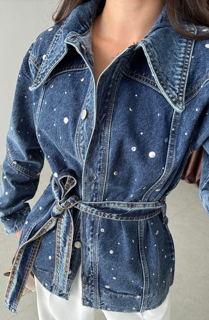 Belted Studded jeans jacket