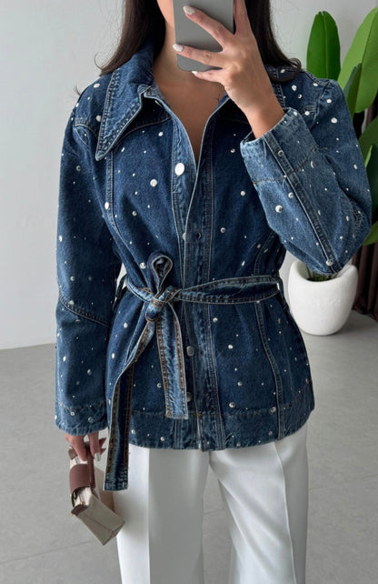 Belted Studded jeans jacket