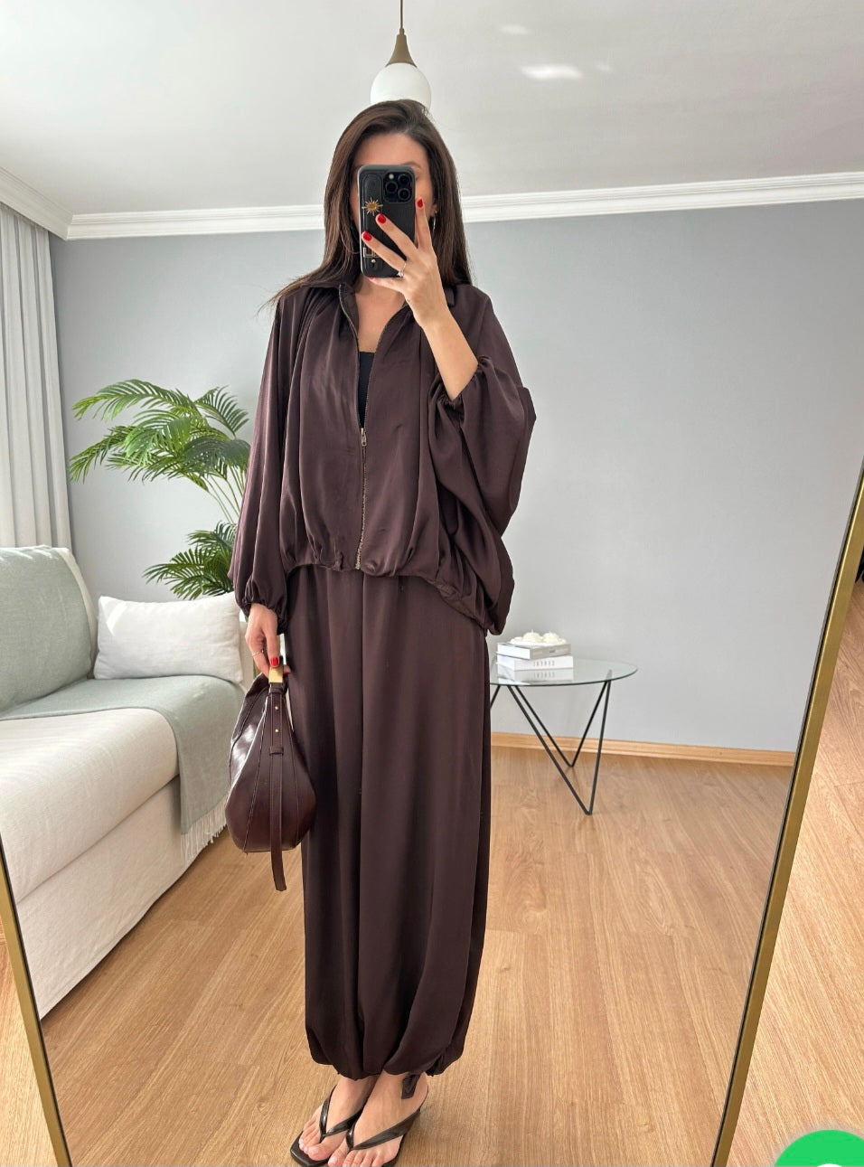 oversized satin bomber, waistband balloon leg trouser with strap co-ord set