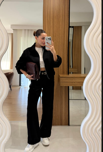 Bomber jacket with belted trouser co-ord set