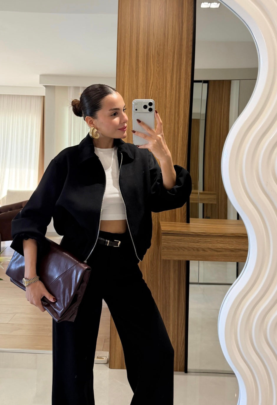 Bomber jacket with belted trouser co-ord set