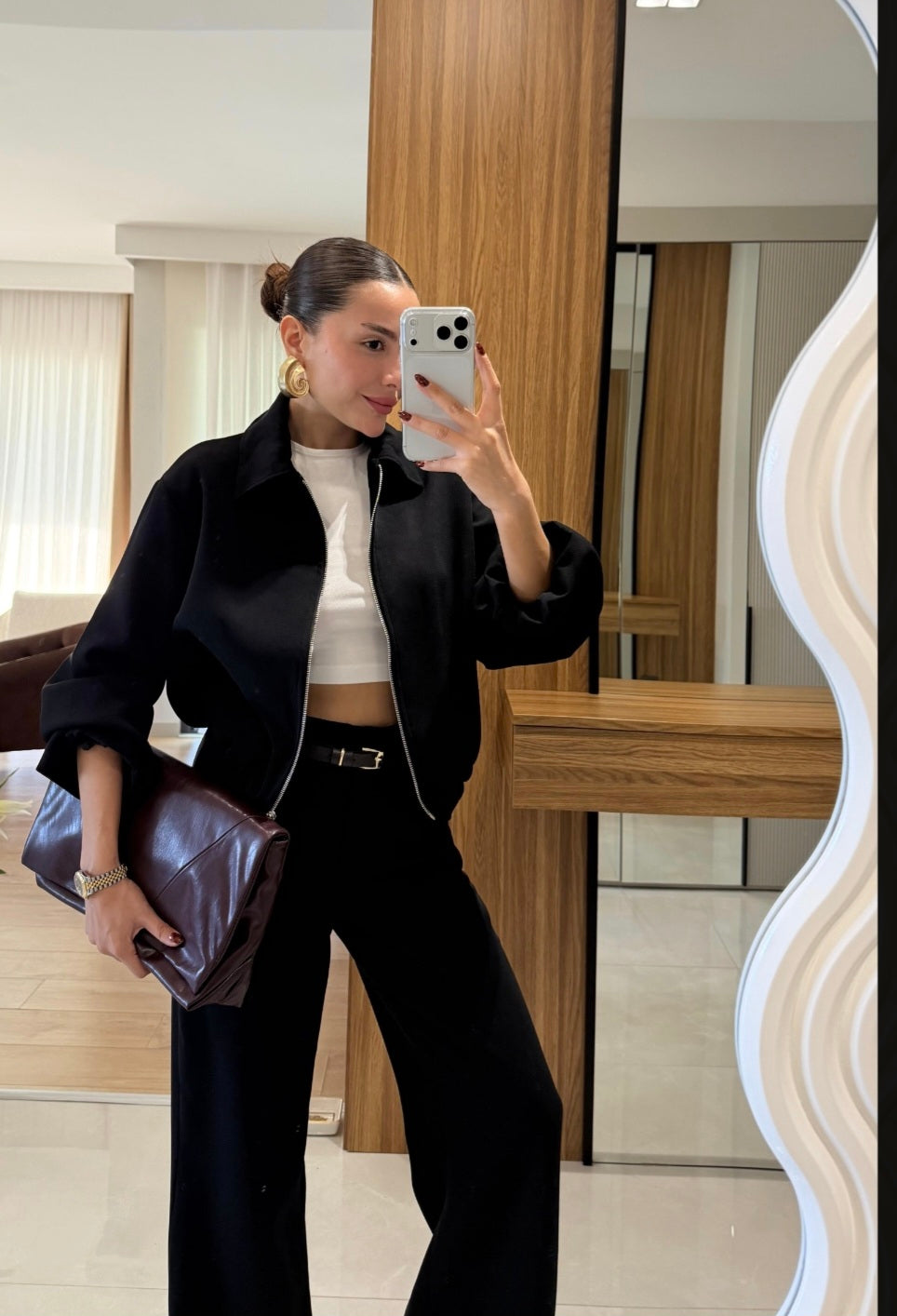 Bomber jacket with belted trouser co-ord set
