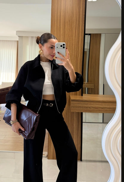 Bomber jacket with belted trouser co-ord set