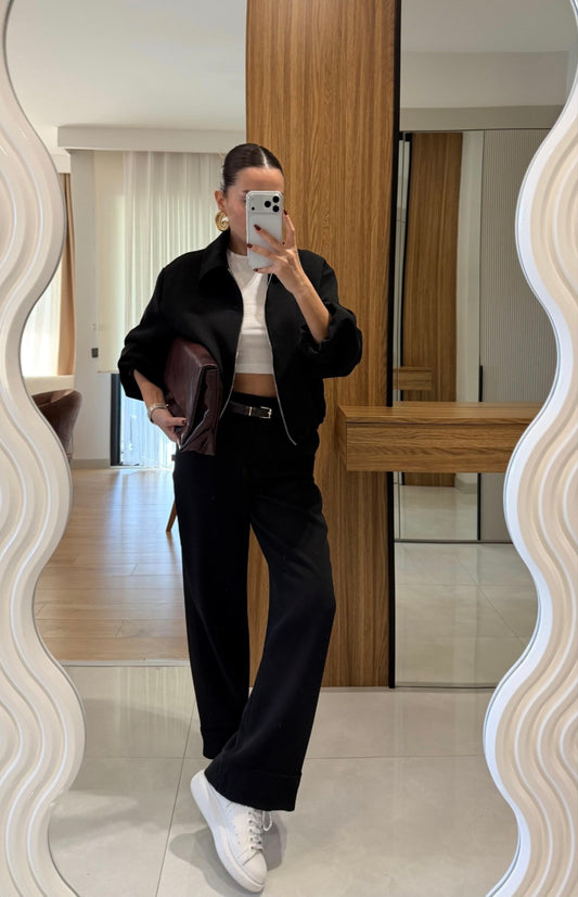 Bomber jacket with belted trouser co-ord set