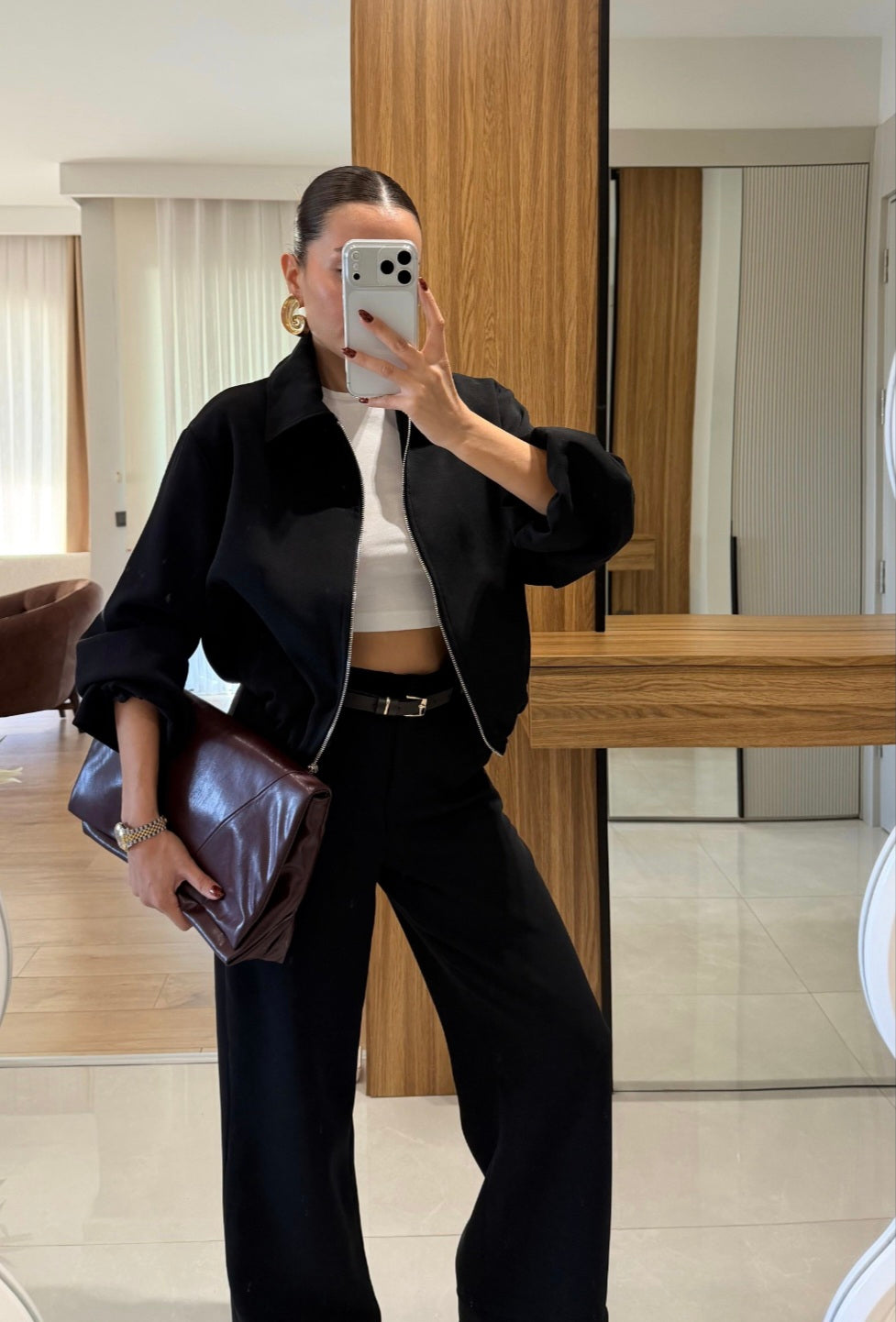 Bomber jacket with belted trouser co-ord set