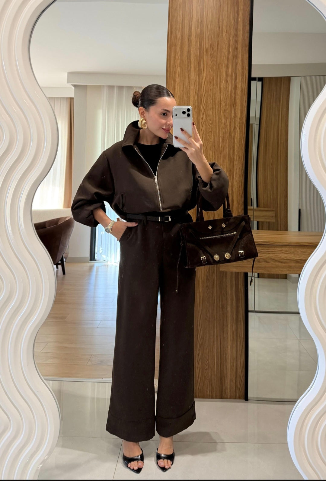 Bomber jacket with belted trouser co-ord set